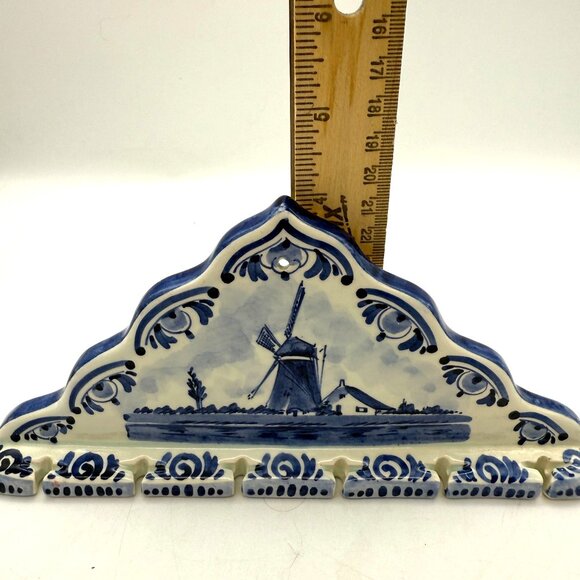 VTG Delft Holland Blue White Windmill Hanging 6 Spoon Holder Display Rack - Picture 6 of 7